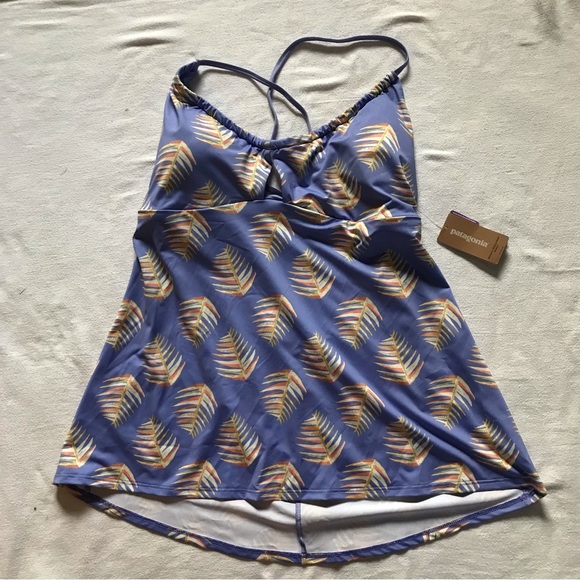 Patagonia Glassy Dawn tankini XL swim top Palms of My Heart lt. blue violet NWT - Picture 3 of 7